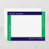 4つの角に名前入り 青と緑の枠 ステーショナリー ノートカード (正面/裏面)
