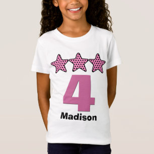 4つの誕生日の女の子3の星大きい数ピンク Tシャツ