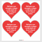 4つの赤いハートはっきりしたシェイプのセットと文字 シール (シート)