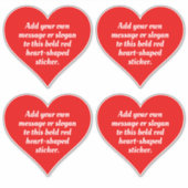 4つの赤いハートはっきりしたシェイプのセットと文字 シール (正面)