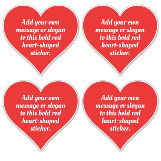 4つの赤いハートはっきりしたシェイプのセットと文字 シール (正面)