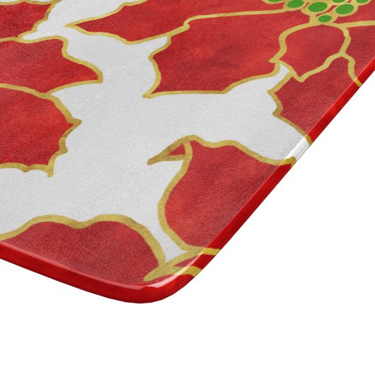 4つの赤い金ゴールド水色ポインセチア カッティングボード (角)