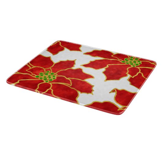 4つの赤い金ゴールド水色ポインセチア カッティングボード (角)