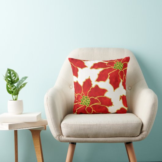 4つの赤い金ゴールド水色ポインセチア クッション (椅子)