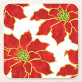 4つの赤い金ゴールド水色ポインセチア スクエアペーパーコースター (正面)