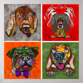 4つの醜い犬の顔ユニーク抽象芸術アートポスター ポスター (正面)
