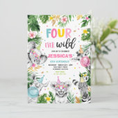 4つの野生のサファリバースデーパーティー動物 招待状 (スタンド正面)