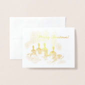 4つの金ゴールドかわいらしキャンドル陽気なクリスマス 箔カード (封筒付き正面)