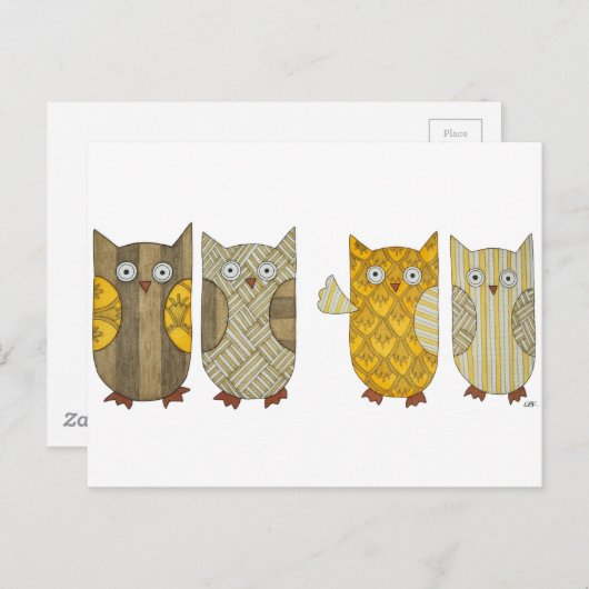 4つの金ゴールドOwlsはがき ポストカード (正面/裏面)