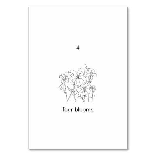 4つの開花、カスタム番号フラッシュカード テーブルナンバー (裏面)