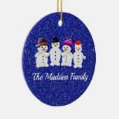 4つの雪だるまの家族ブルースパークル冬 セラミックオーナメント (右)