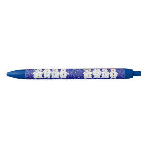 4つの雪だるまの家族ブルースパークル冬 青ボールペン