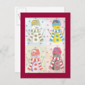 4つの雪だるま ポストカード (正面/裏面)