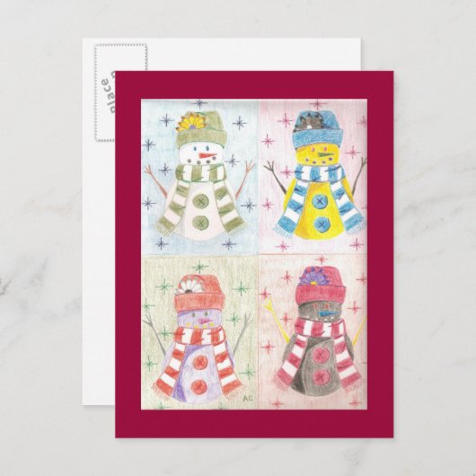 4つの雪だるま ポストカード (正面/裏面)