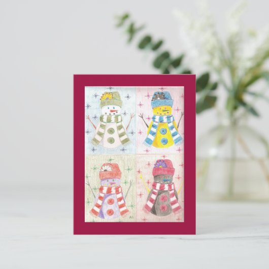 4つの雪だるま ポストカード (スタンド正面)