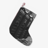 4つの電話ボースが並んだグレースケール写真 スモールクリスマスストッキング (正面 (吊り時))