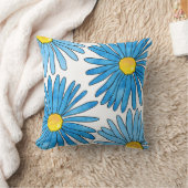 4つの青いペンと水の色のアスター花 クッション (ブランケット)