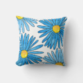 4つの青いペンと水の色のアスター花 クッション (正面)