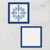 4つの青の愛の鳥フォークアートと青縁ど スクエア名刺 (正面/裏面)