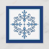 4つの青の愛の鳥フォークアートと青縁ど スクエア名刺 (正面)