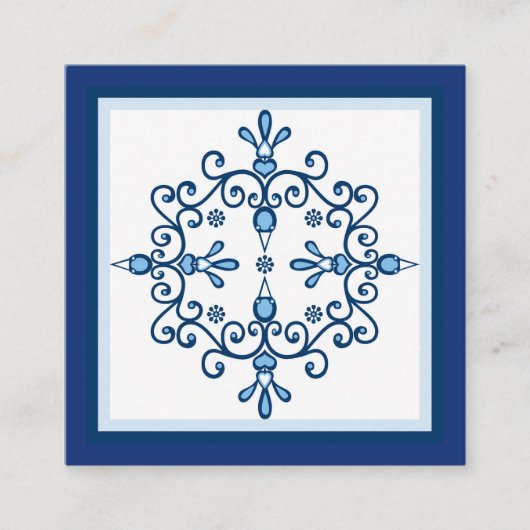 4つの青の愛の鳥フォークアートと青縁ど スクエア名刺 (正面)