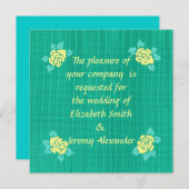 4つの黄色のバラ緑のテールプレイドウェディングの招待 招待状 (正面/裏面)