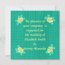 4つの黄色のバラ緑のテールプレイドウェディングの招待