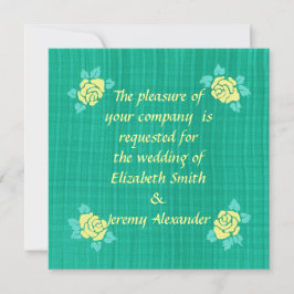 4つの黄色のバラ緑のテールプレイドウェディングの招待 招待状