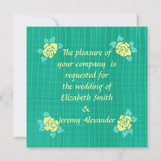 4つの黄色のバラ緑のテールプレイドウェディングの招待 招待状 (正面)