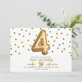 4つの4金ゴールドバルーン&紙吹雪4th誕生日パーティー 招待状 (スタンド正面)