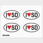 4つの「I [ハート] SD」 楕円形シール (シート)