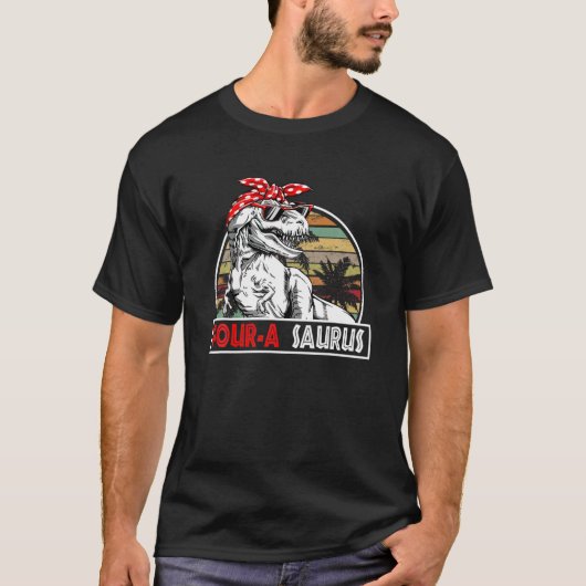 4つのA誕生日Tレックス4歳のDino 4th D Tシャツ (正面)