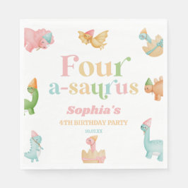 4つのA-Saurus恐竜4番目の誕生日パーティー スタンダードランチョンナプキン