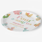 4つのA-Saurus恐竜4番目の誕生日パーティー ペーパープレート (アングル)