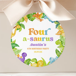 4つのA-Saurus恐竜4番目の誕生日パーティー ラウンドシール