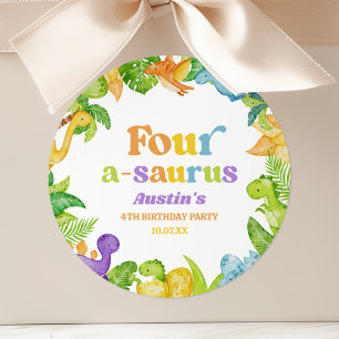 4つのA-Saurus恐竜4番目の誕生日パーティー ラウンドシール