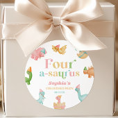 4つのA-Saurus恐竜4番目の誕生日パーティー ラウンドシール