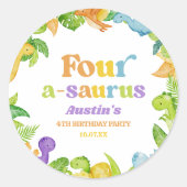 4つのA-Saurus恐竜4番目の誕生日パーティー ラウンドシール (正面)