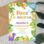 4つのA-Saurus恐竜4番目の誕生日パーティー 招待状