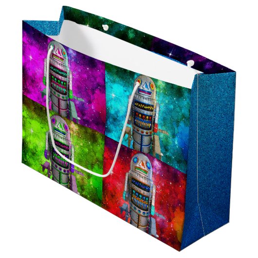 4つのsci玩具ロボット赤い緑の青い紫の銀河系 ラージペーパーバッグ (正面アングル)