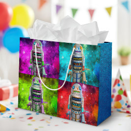 4つのsci玩具ロボット赤い緑の青い紫の銀河系 ラージペーパーバッグ