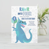4つのTレックス恐竜に早入り4歳の誕生日パーティー 招待状 (スタンド正面)