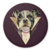 4つを絵を描いている"子犬"はピット・ブル犬の水彩画を注目します セラミックノブ (正面)