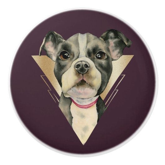 4つを絵を描いている"子犬"はピット・ブル犬の水彩画を注目します セラミックノブ (正面)
