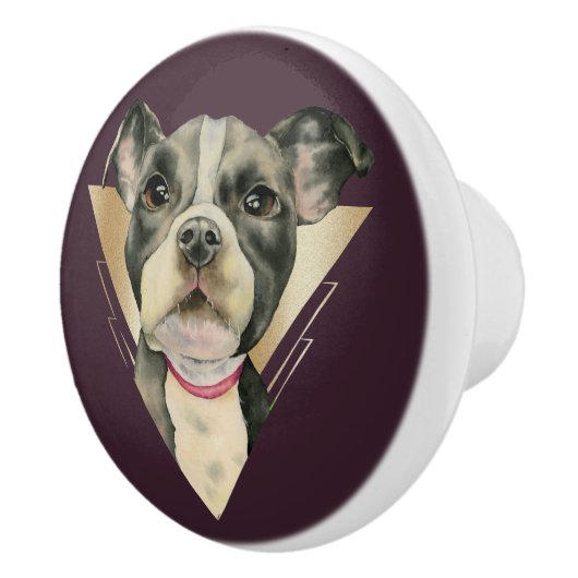 4つを絵を描いている"子犬"はピット・ブル犬の水彩画を注目します セラミックノブ (右)