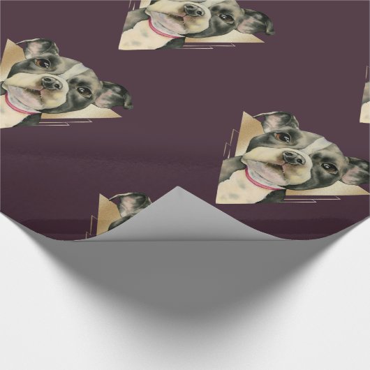 4つを絵を描いている"子犬"はピット・ブル犬の水彩画を注目します ラッピングペーパー (角)