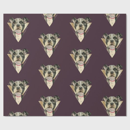 4つを絵を描いている"子犬"はピット・ブル犬の水彩画を注目します ラッピングペーパー (フラット)