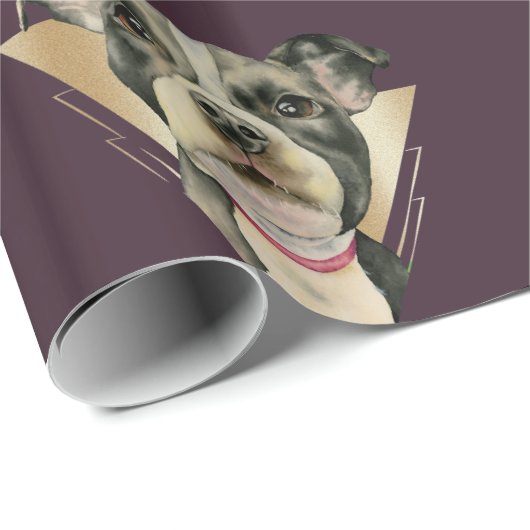 4つを絵を描いている"子犬"はピット・ブル犬の水彩画を注目します ラッピングペーパー (ロールコーナー)