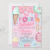 4つ取得できない甘い女の子4th誕生日招待状。 招待状 (正面)