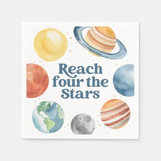 4つ星の宇宙に到達4歳の誕生日 スタンダードカクテルナプキン (正面)